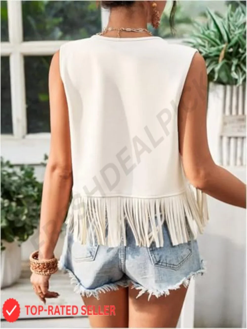 Women's Fringe Vest Sleeveless Tassel Open Front Western Cowgirl Hippie 70s